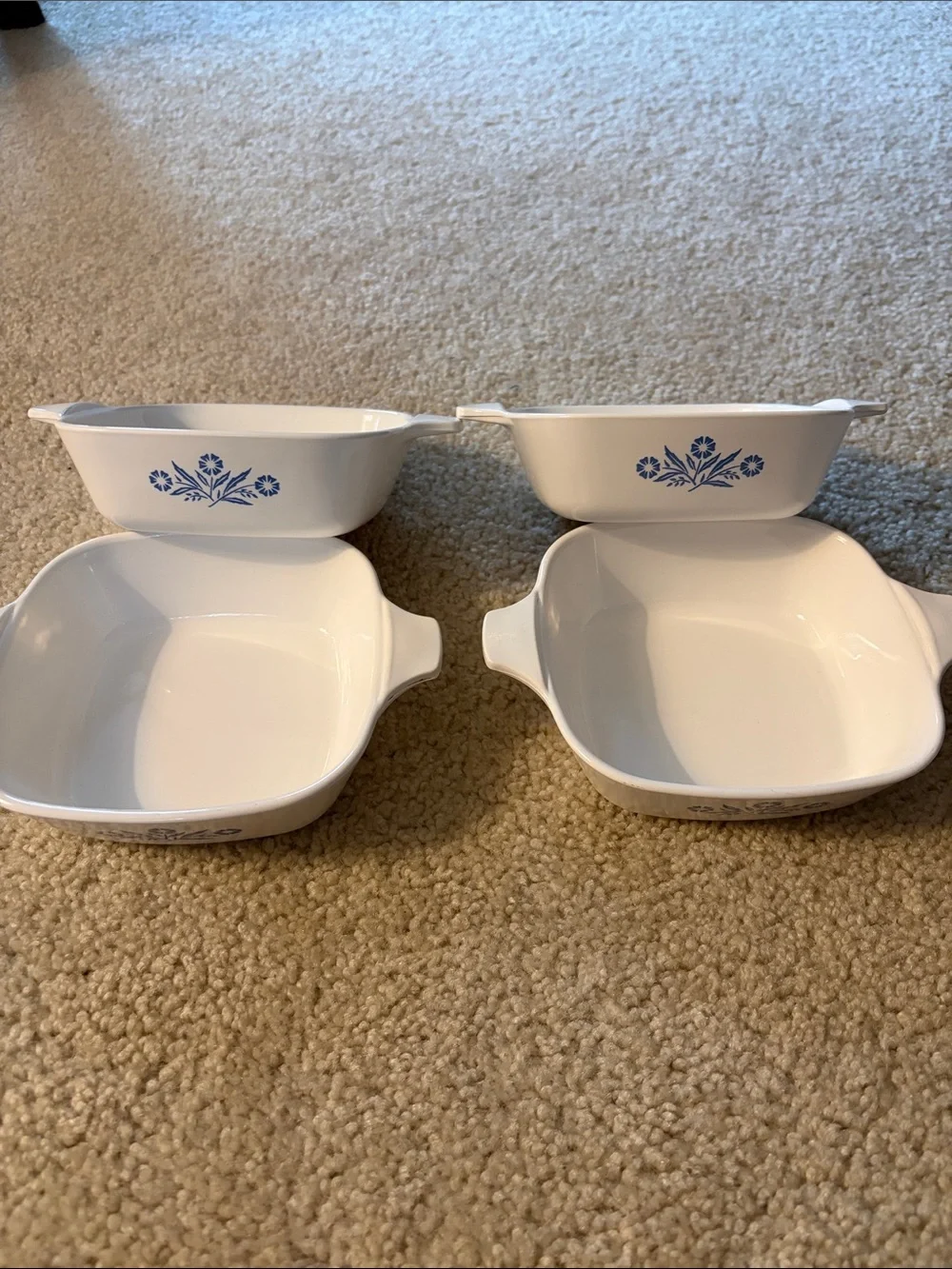 Set of 4 Vintage Corning Ware Cornflower Blue & White Pattern Petite Pan P-41